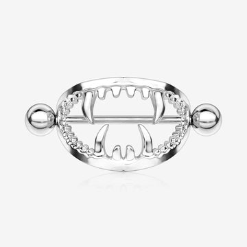 Vicious Vampire Fang Nipple Shield Ring (Large)-Steel